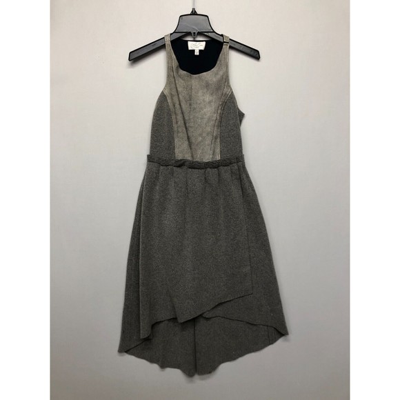 Joy Cioci Women Sleeveless Taylor Dress Merino Wool Leather Size 6 Gray B209 -27 - Picture 1 of 13